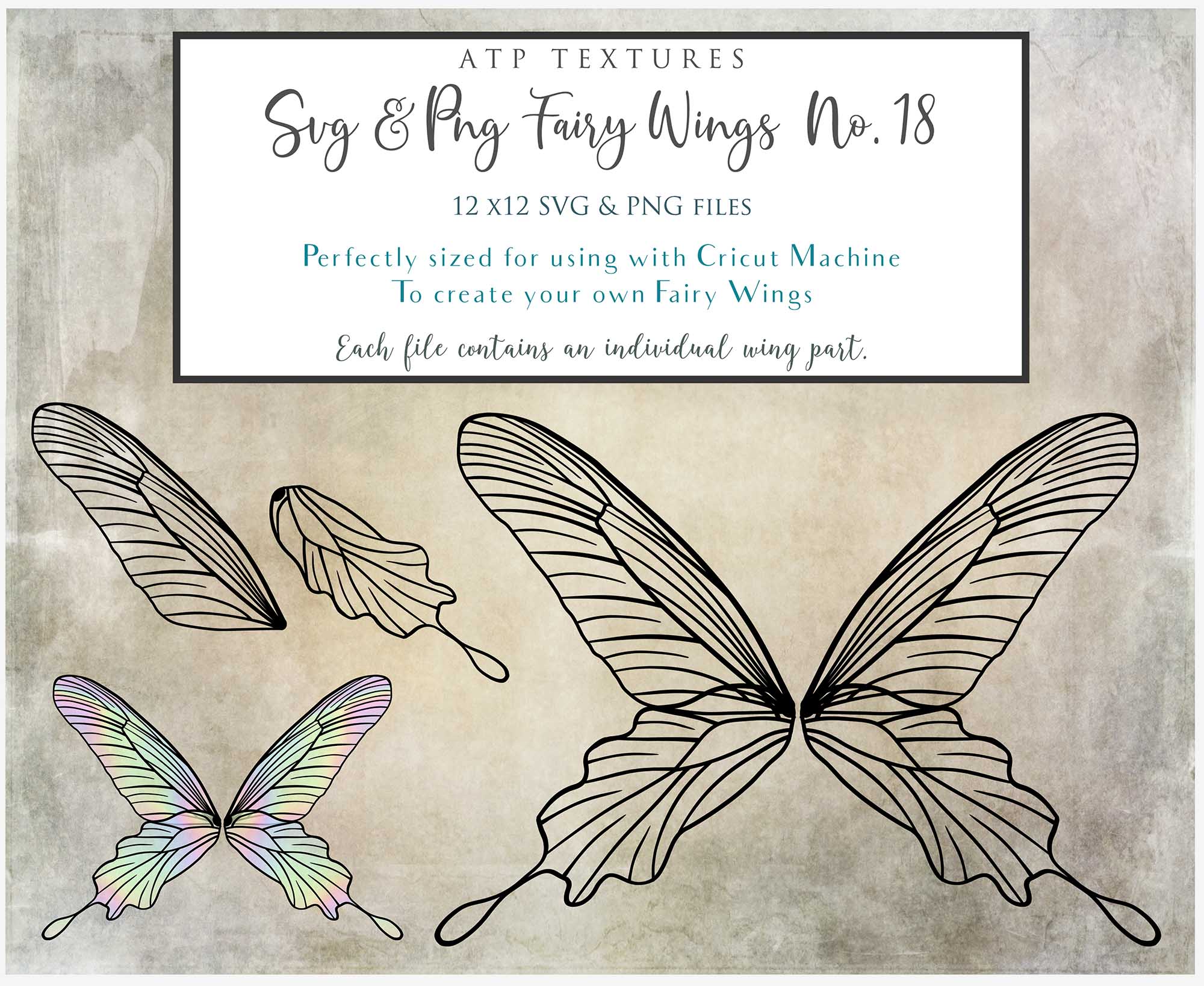 SVG & PNG Fairy Wing files for Cricut or Silhouette Cameo Cutting Machine. To create wearable fairy wings, in adult or children sizes.  Use this clipart design for Halloween Costumes, Fantasy or Cosplay or photography. These are Individual Wing Pieces, for you to cut and assemble. This is a digital product.